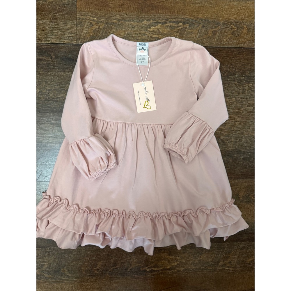 Mia Belle Girls Pink Ruffle Dress Size 6Y NWT Balloon Sleeve Cotton